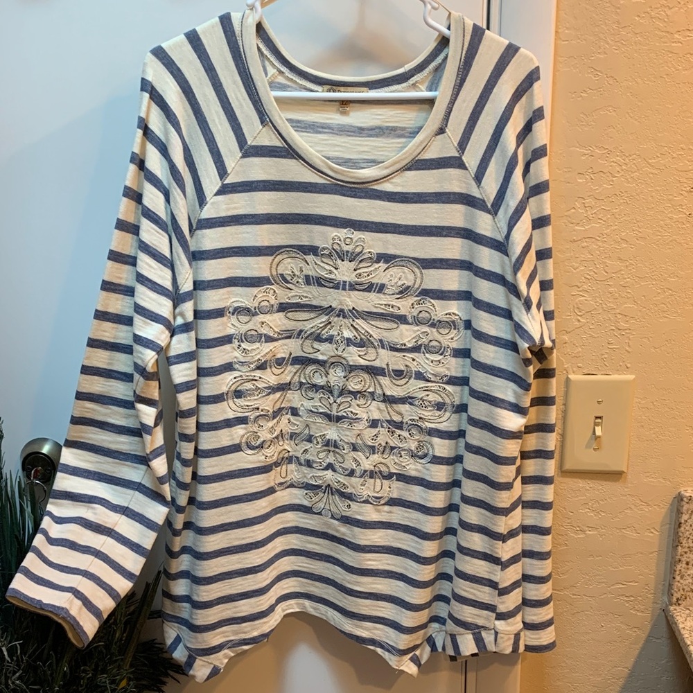 Democracy Navy and Cream Striped Top